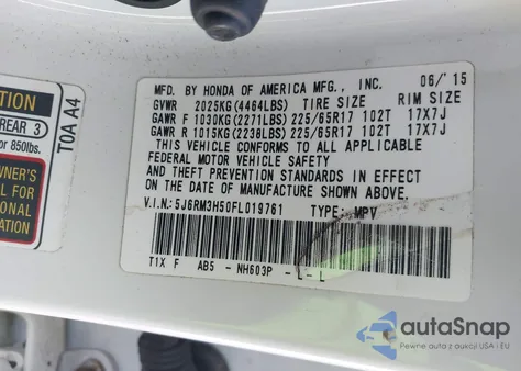 2015 Honda Cr-V Ex z USA, uszkodzony, nr VIN 5J6RM3H50FL019761